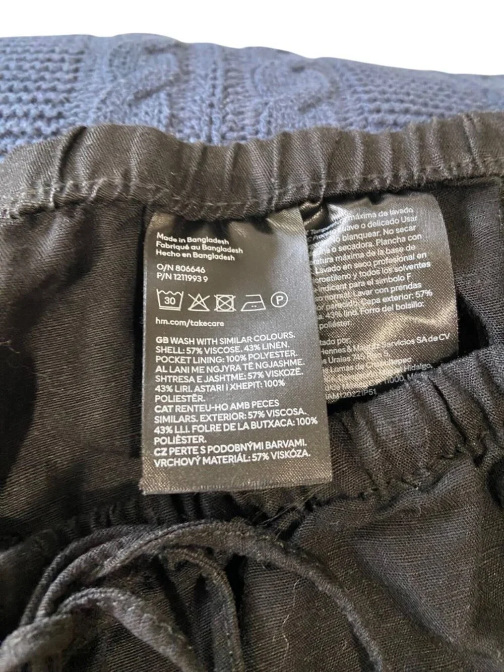 H&M Drawstring Linen Pants Black Size XL Beach Coastal Minimalist Vacation Cute